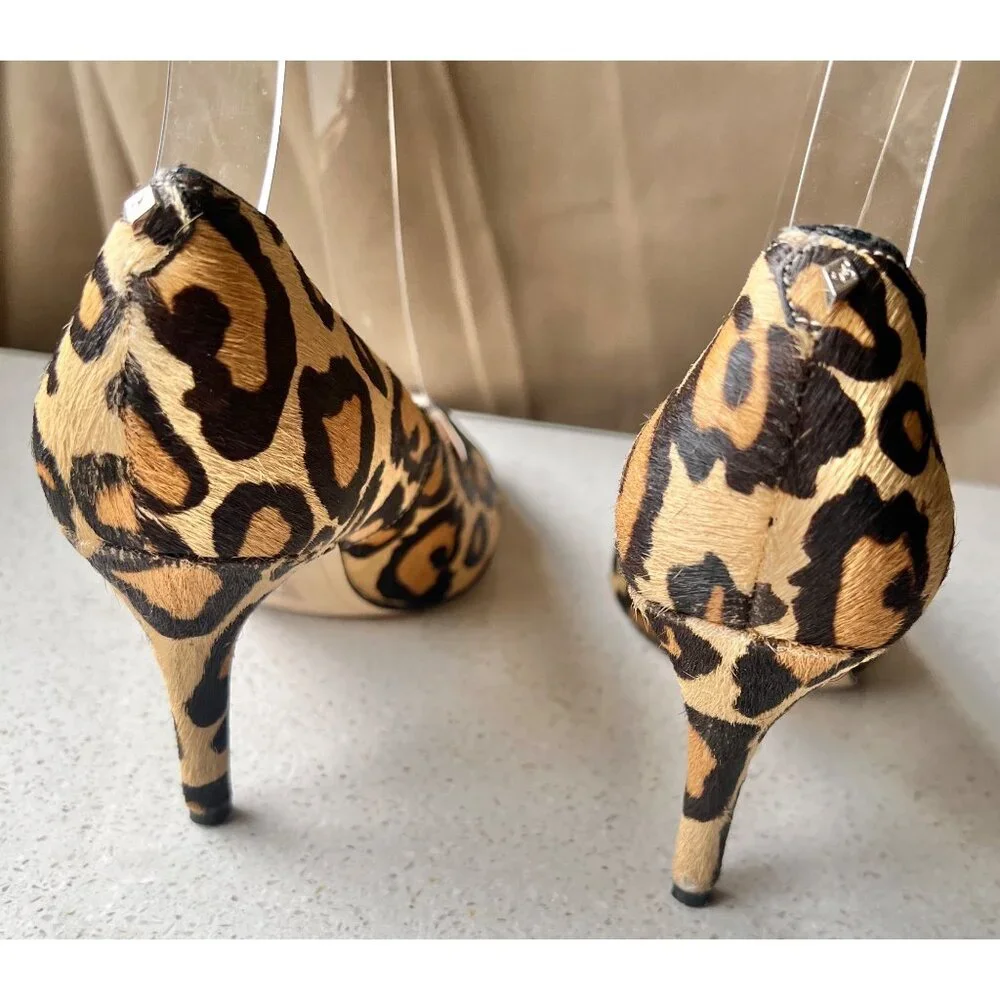 Sam Edelman Pumps Sz 6 Leather & Fabric Uppers Leopard Pointed Toe  3” Heels - Picture 4 of 11